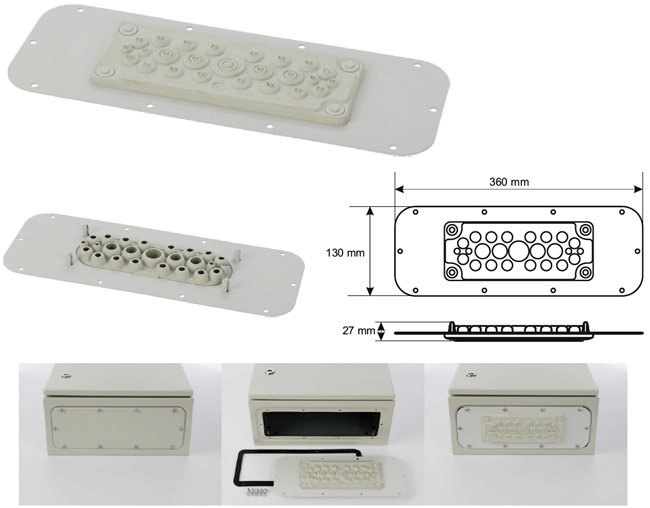 Метална планка с гумена мембрана за вход на кабели в метално табло: Pulsar AWOH-PM25C